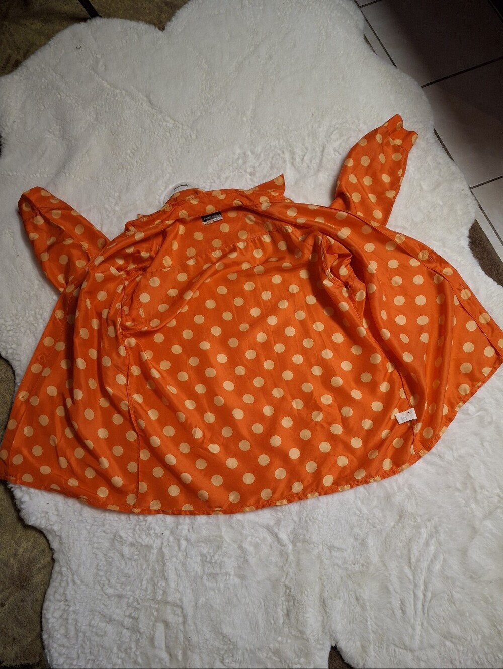 NAF NAF Paris Silk Orange with Beige Polka-Dots Button-Up Blouse Size X-Large - Picture 6 of 16